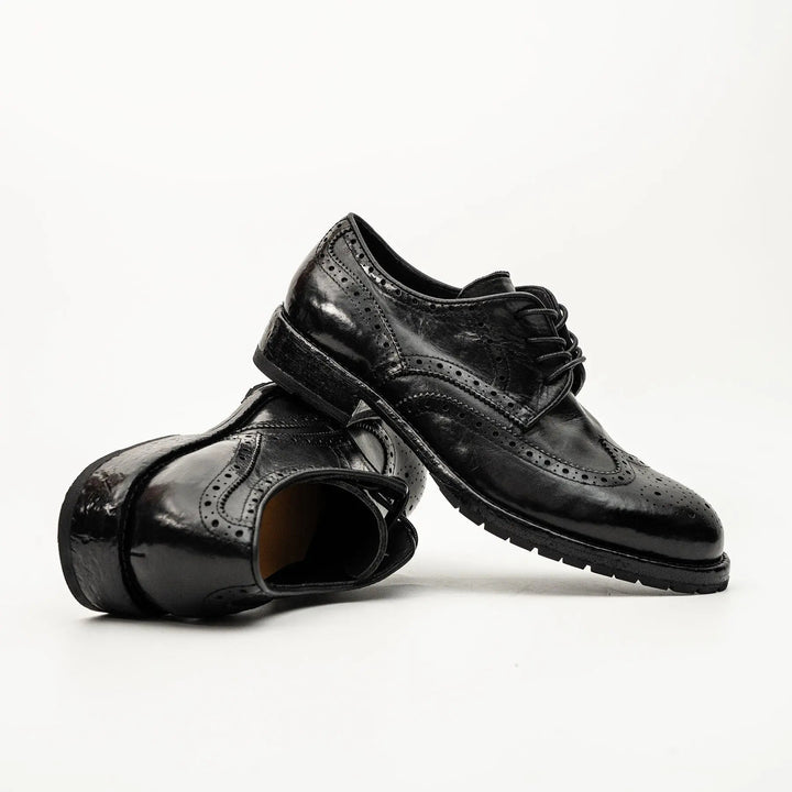 Black Wingtip Calf Leather Derby Shoes