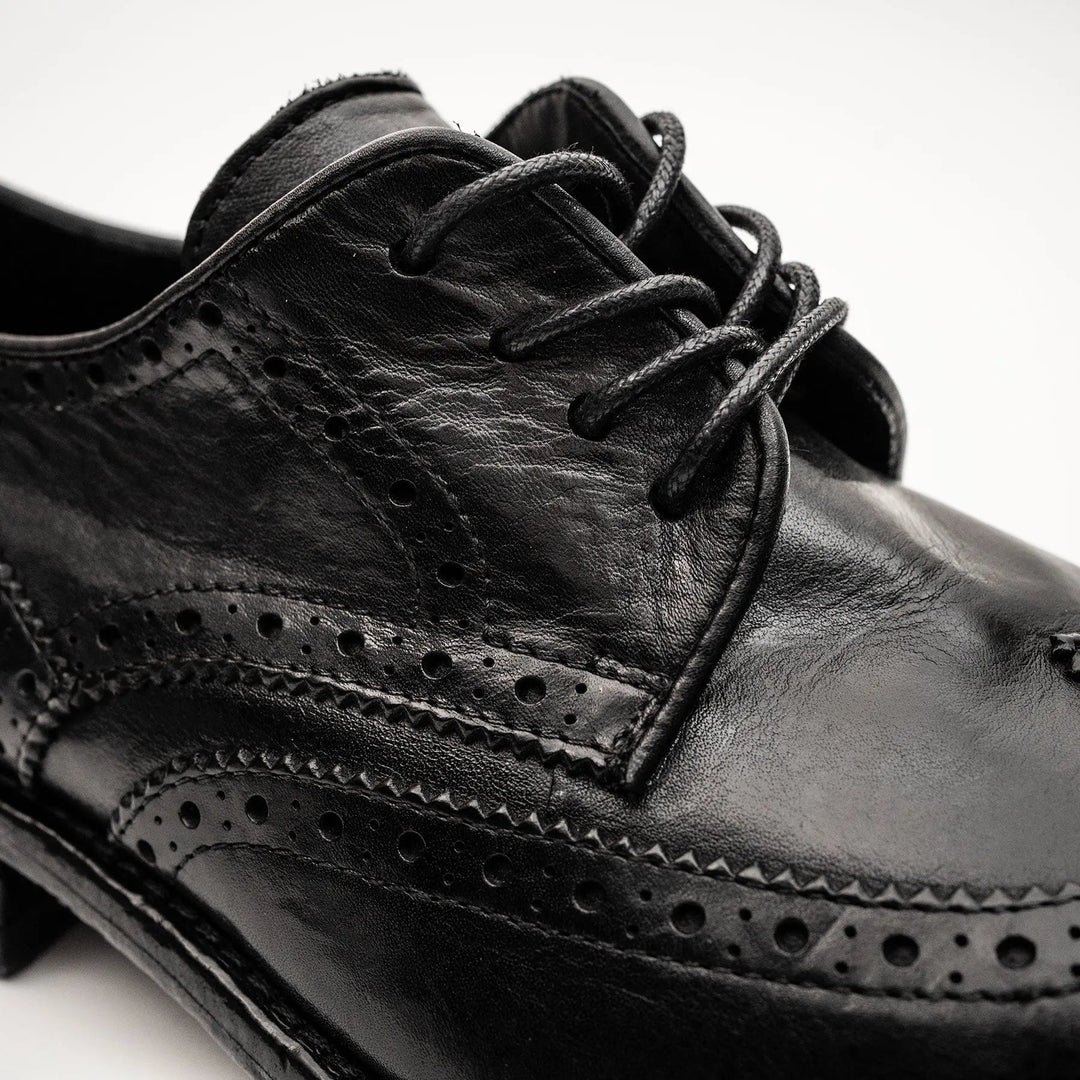 Black Wingtip Calf Leather Derby Shoes