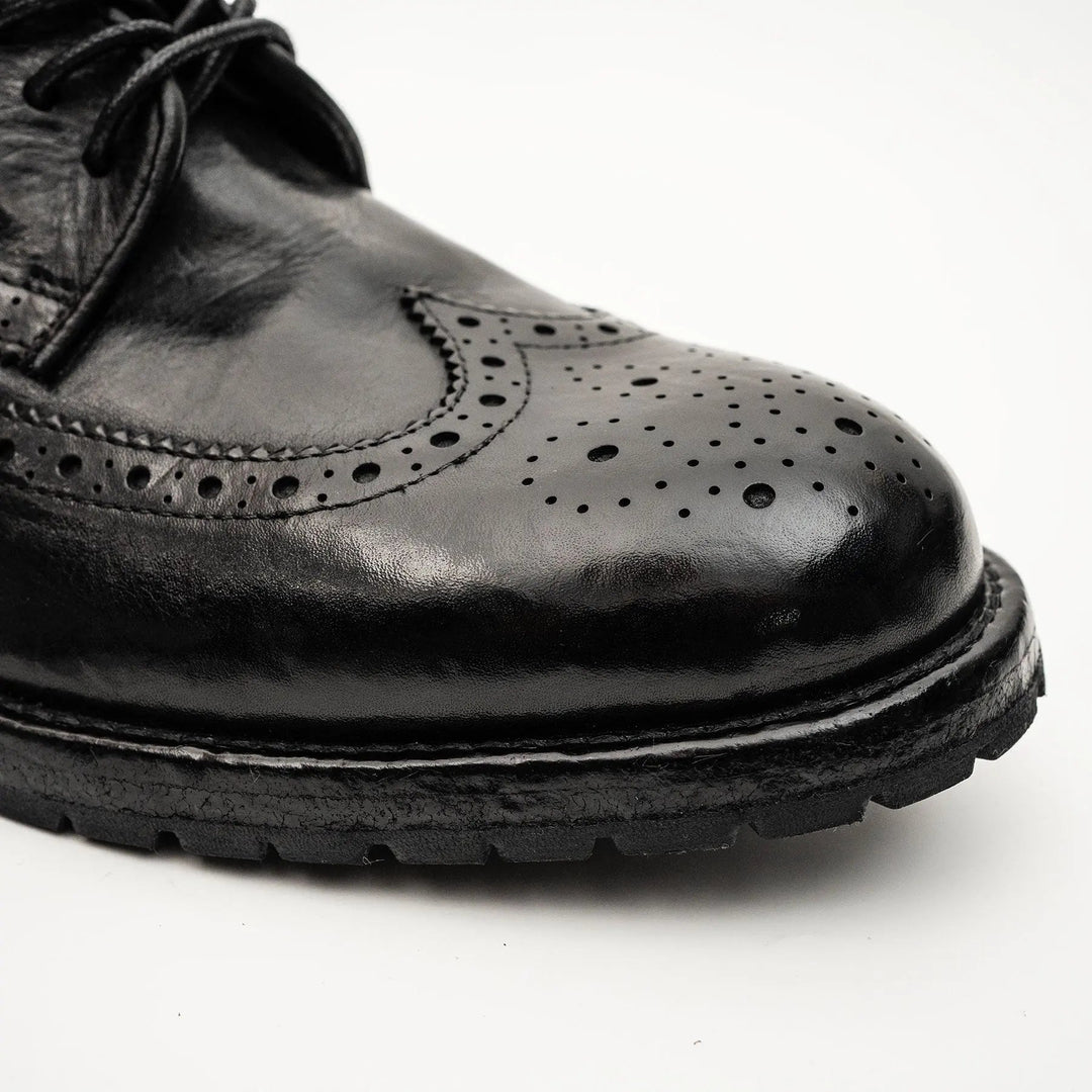Black Wingtip Calf Leather Derby Shoes