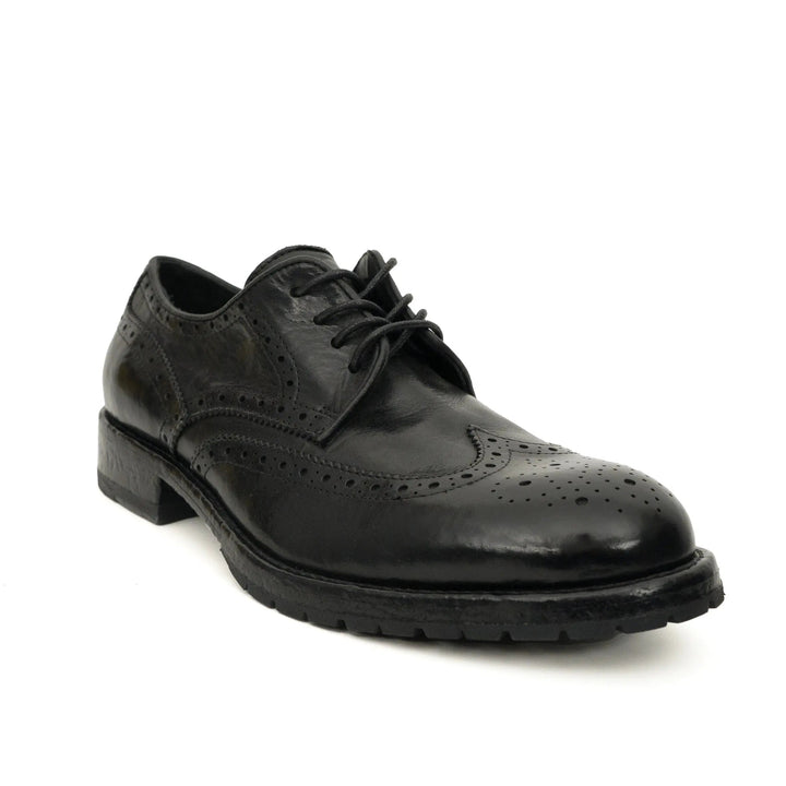 Black Wingtip Calf Leather Derby Shoes