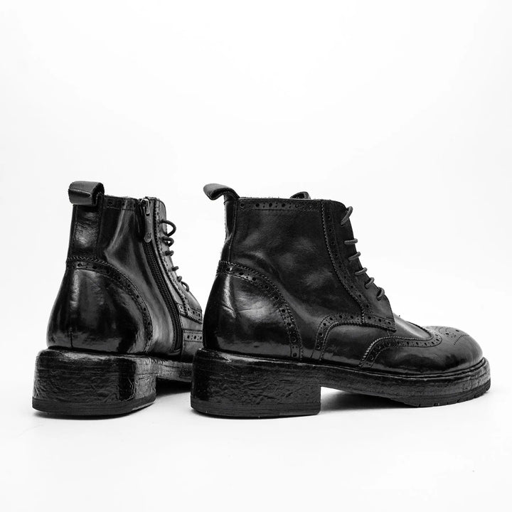Black Wingtip Cow Leather Ankle Boots