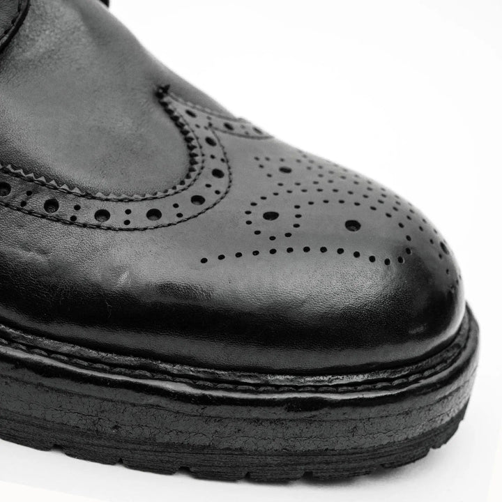 Black Wingtip Cow Leather Ankle Boots