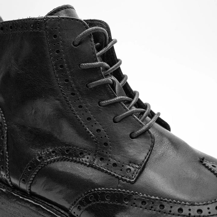 Black Wingtip Cow Leather Ankle Boots