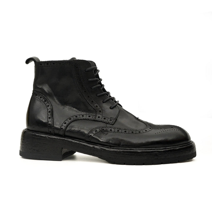 Black Wingtip Cow Leather Ankle Boots