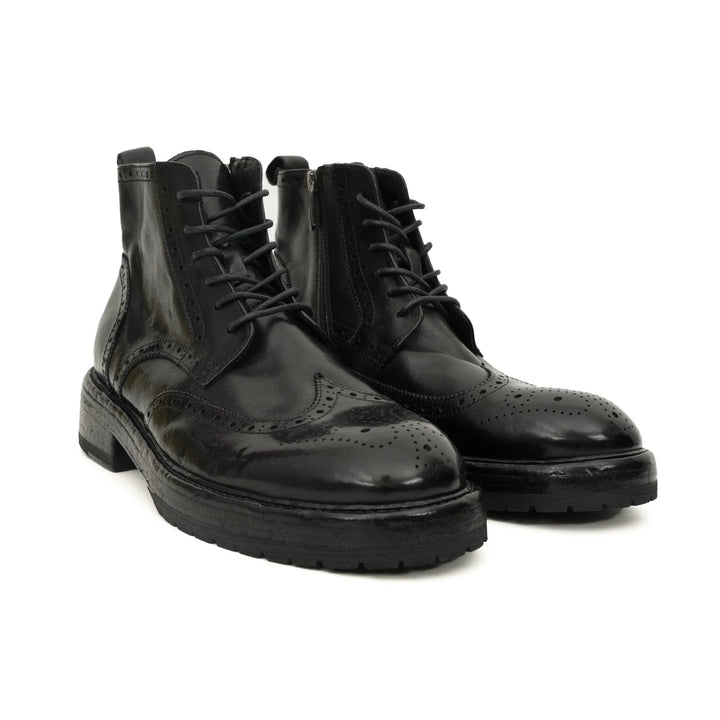 Black Wingtip Cow Leather Ankle Boots