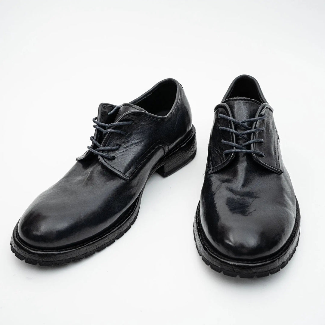 Midnight Navy Plain-Toe Calf Leather Derby Shoes