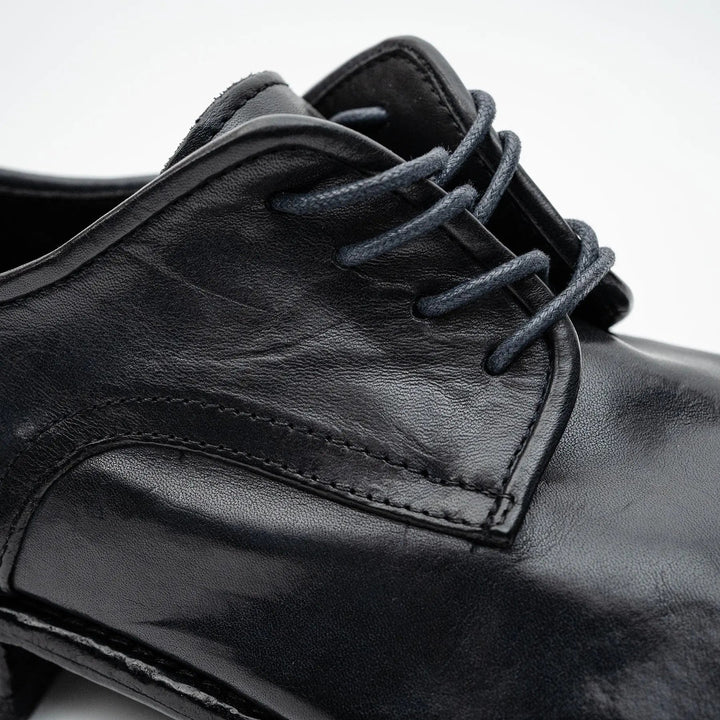 Midnight Navy Plain-Toe Calf Leather Derby Shoes