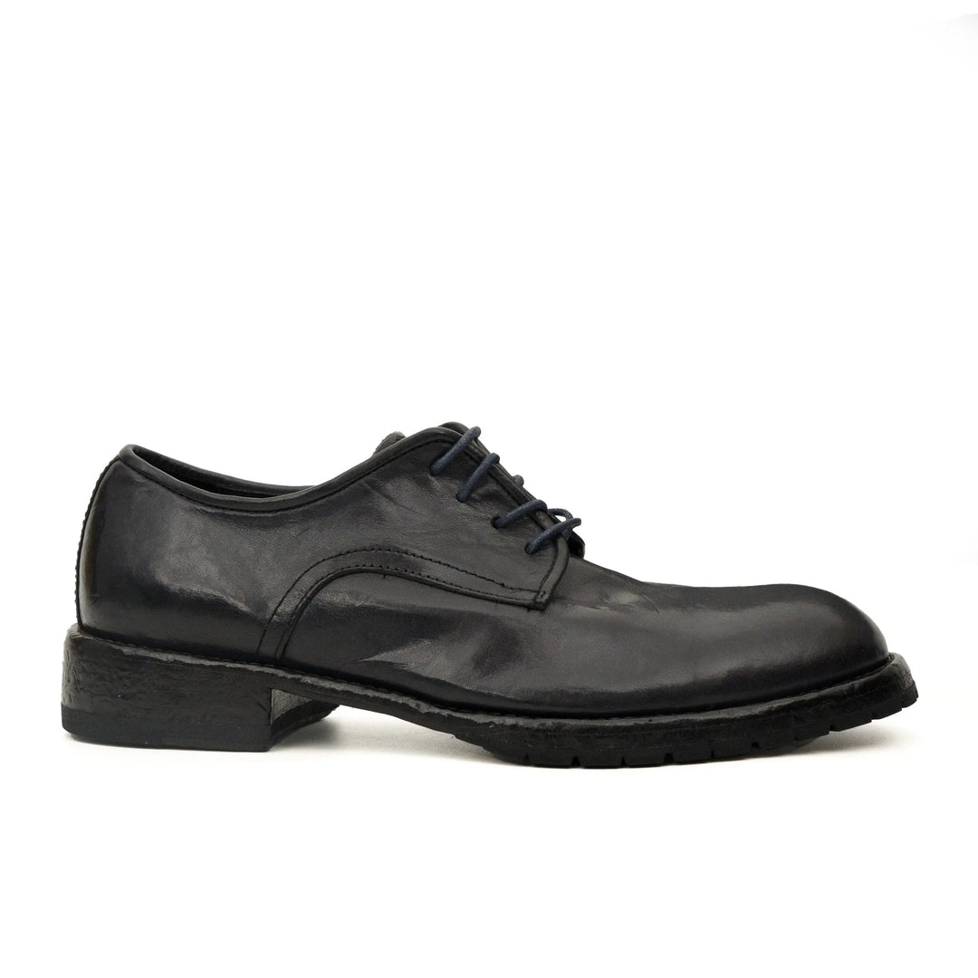 Midnight Navy Plain-Toe Calf Leather Derby Shoes