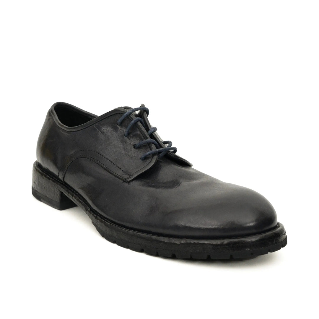 Midnight Navy Plain-Toe Calf Leather Derby Shoes