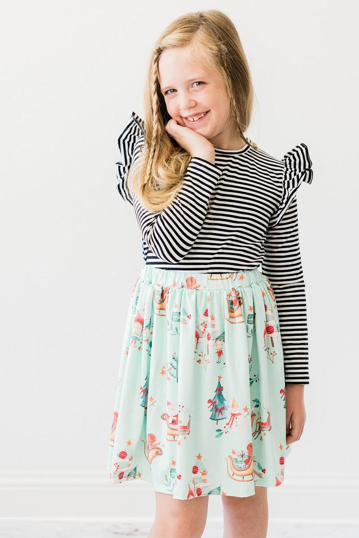 Black &amp; White Stripe L/S Ruffle Tee