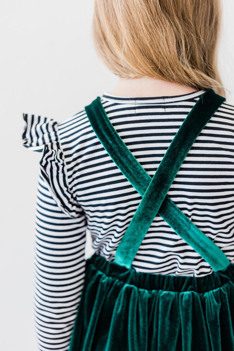 Black &amp; White Stripe L/S Ruffle Tee