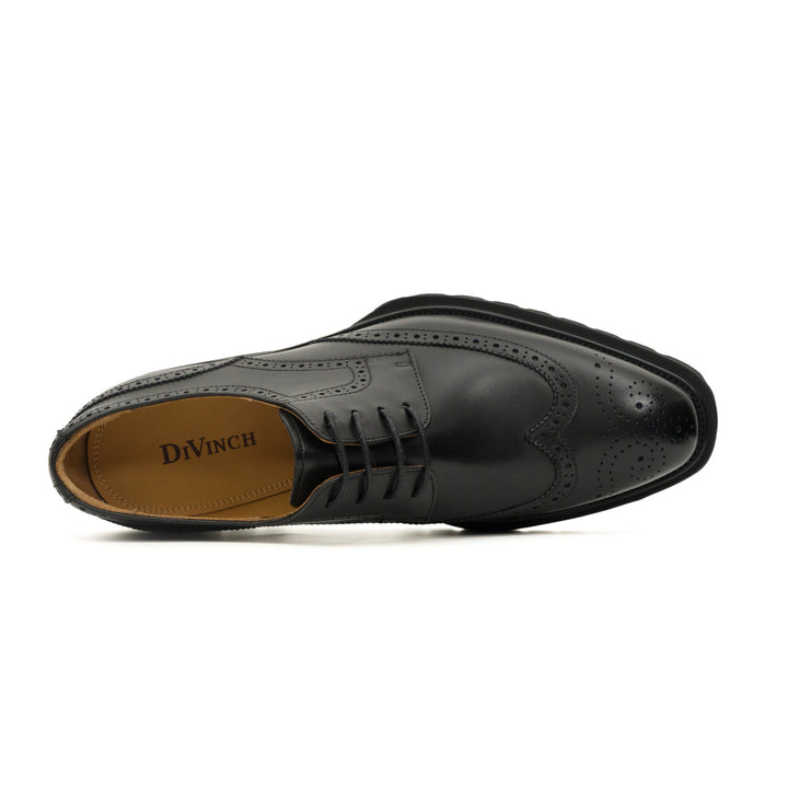 Black Wingtip Brogue Derby Shoes with Toe Medallion