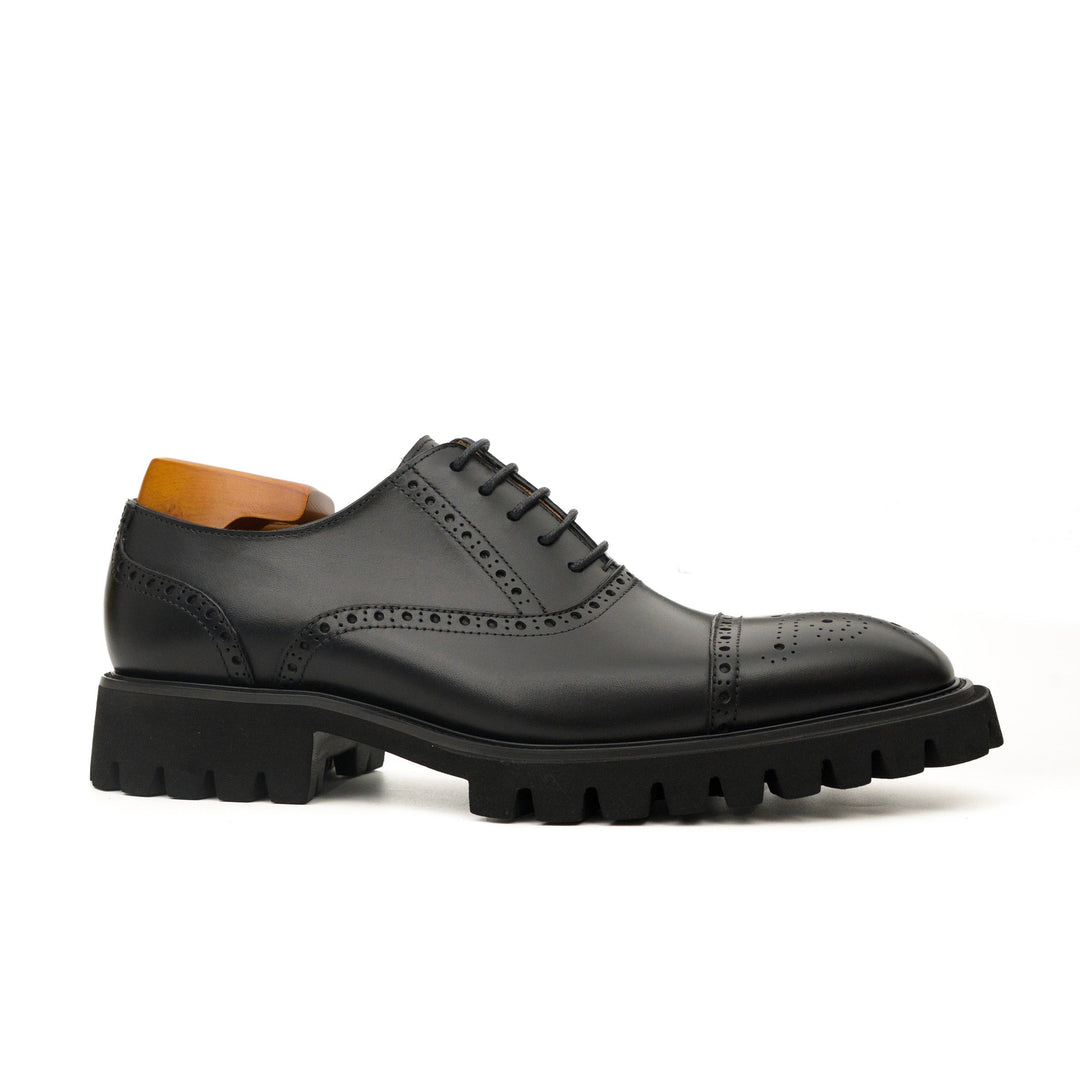 Black Wingtip Calf Leather Oxford Shoes
