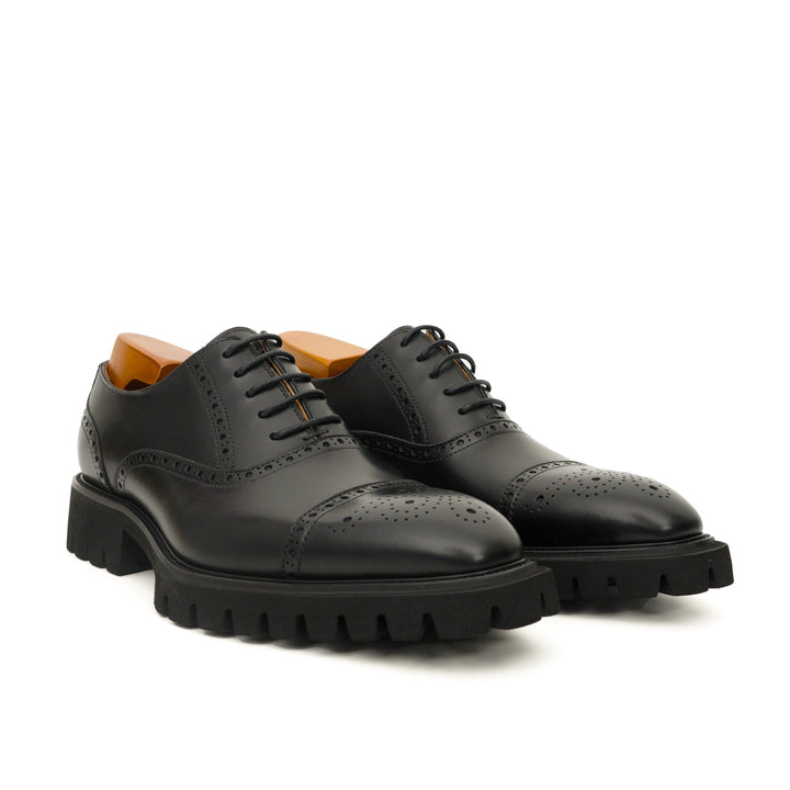 Black Wingtip Calf Leather Oxford Shoes