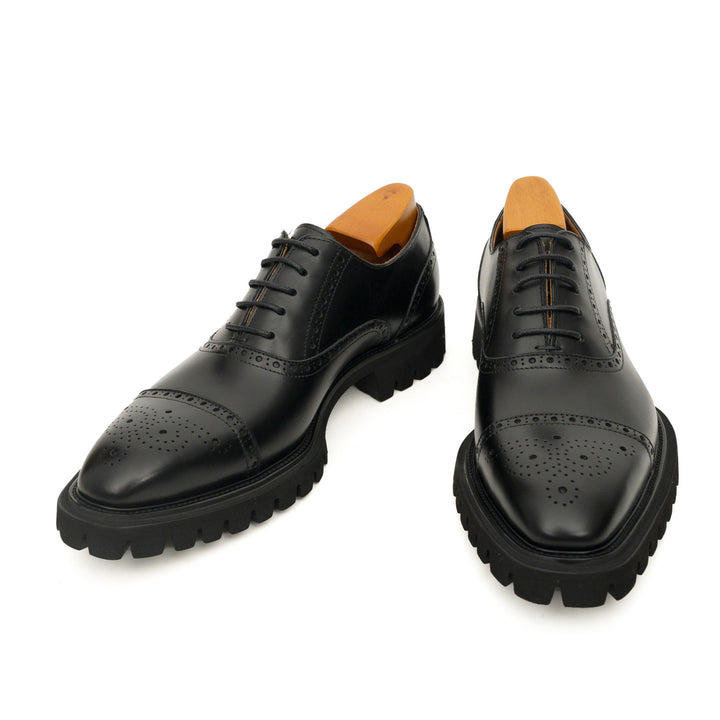 Black Wingtip Calf Leather Oxford Shoes