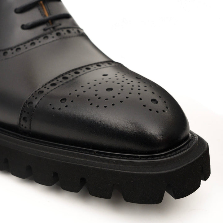 Black Wingtip Calf Leather Oxford Shoes
