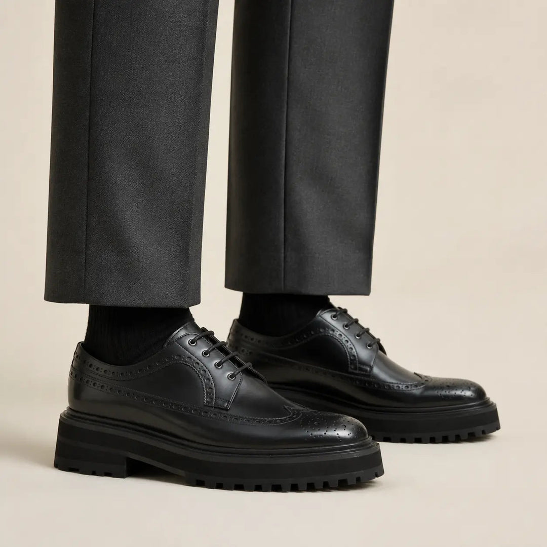 Handmade Chunky - sole Brogue Shoes Black