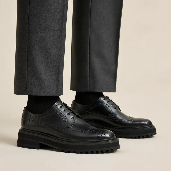 Handmade Chunky - sole Brogue Shoes Black