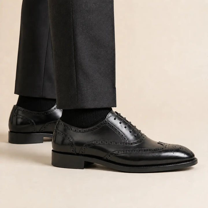 Black Wingtip Calf Leather Oxford Shoes