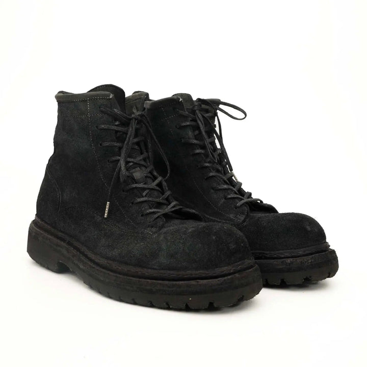 Black Horsehide Lace-Up Boots