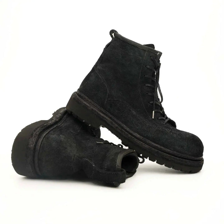 Black Horsehide Lace-Up Boots