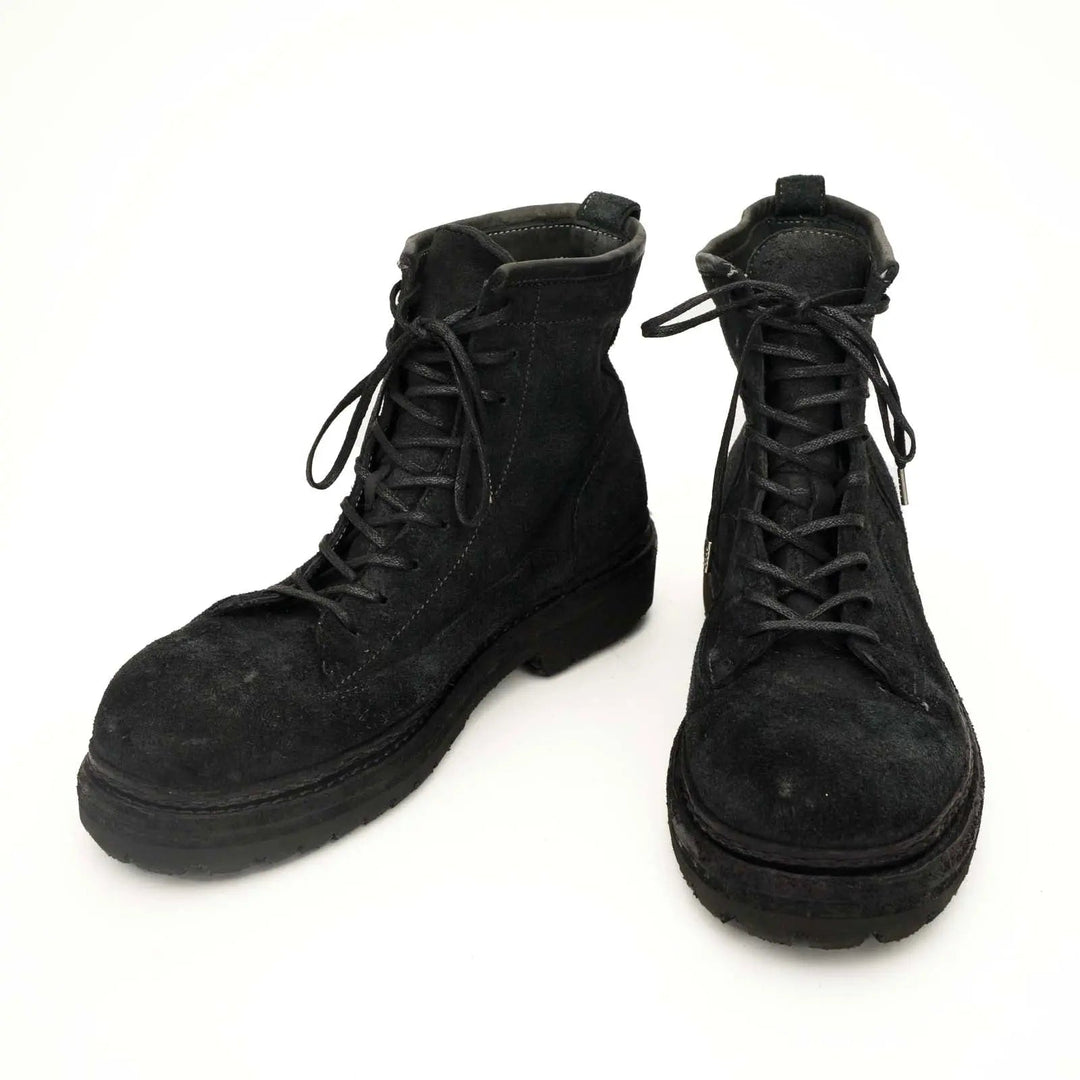 Black Horsehide Lace-Up Boots