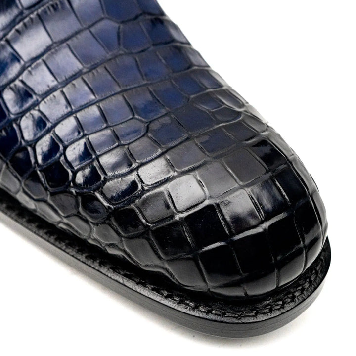 Blue Plain-Toe Crocodile Leather Derby Shoes