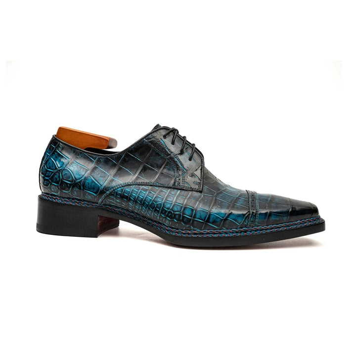 Blue Cap-Toe Crocodile Leather Derby Shoes