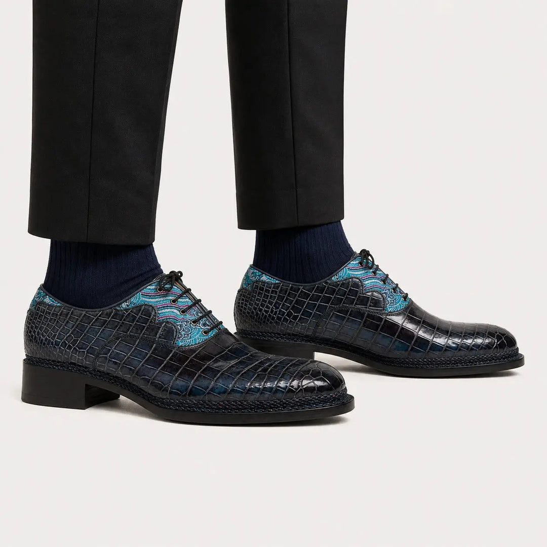 Blue Crocodile Leather Oxford Shoes