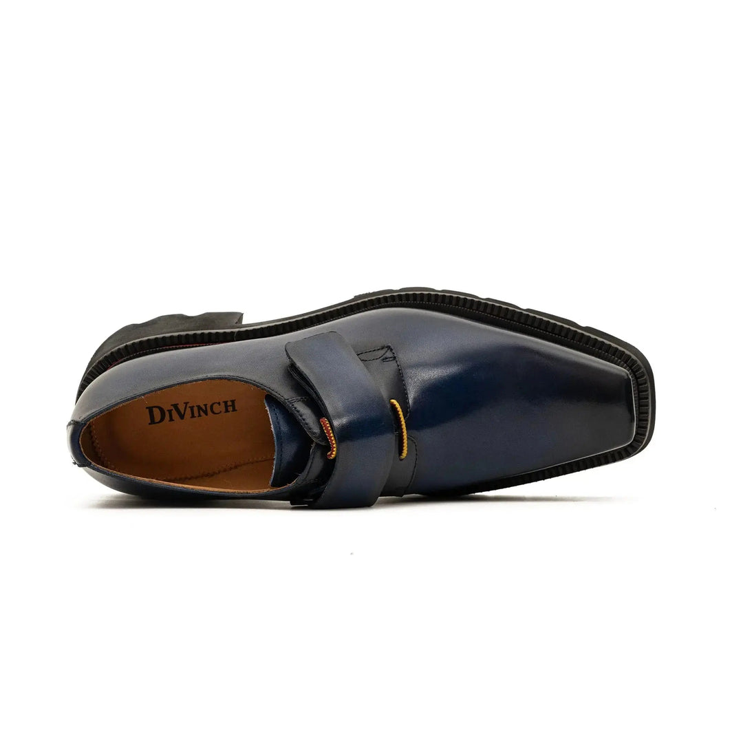Blue Square-Toe Calf Leather Monk Shoes