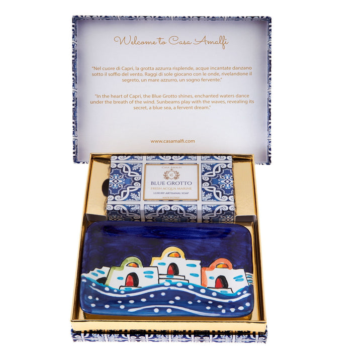 Casa Amalfi Scented Soap Bar with Ceramic Soap Dish Blue Grotto