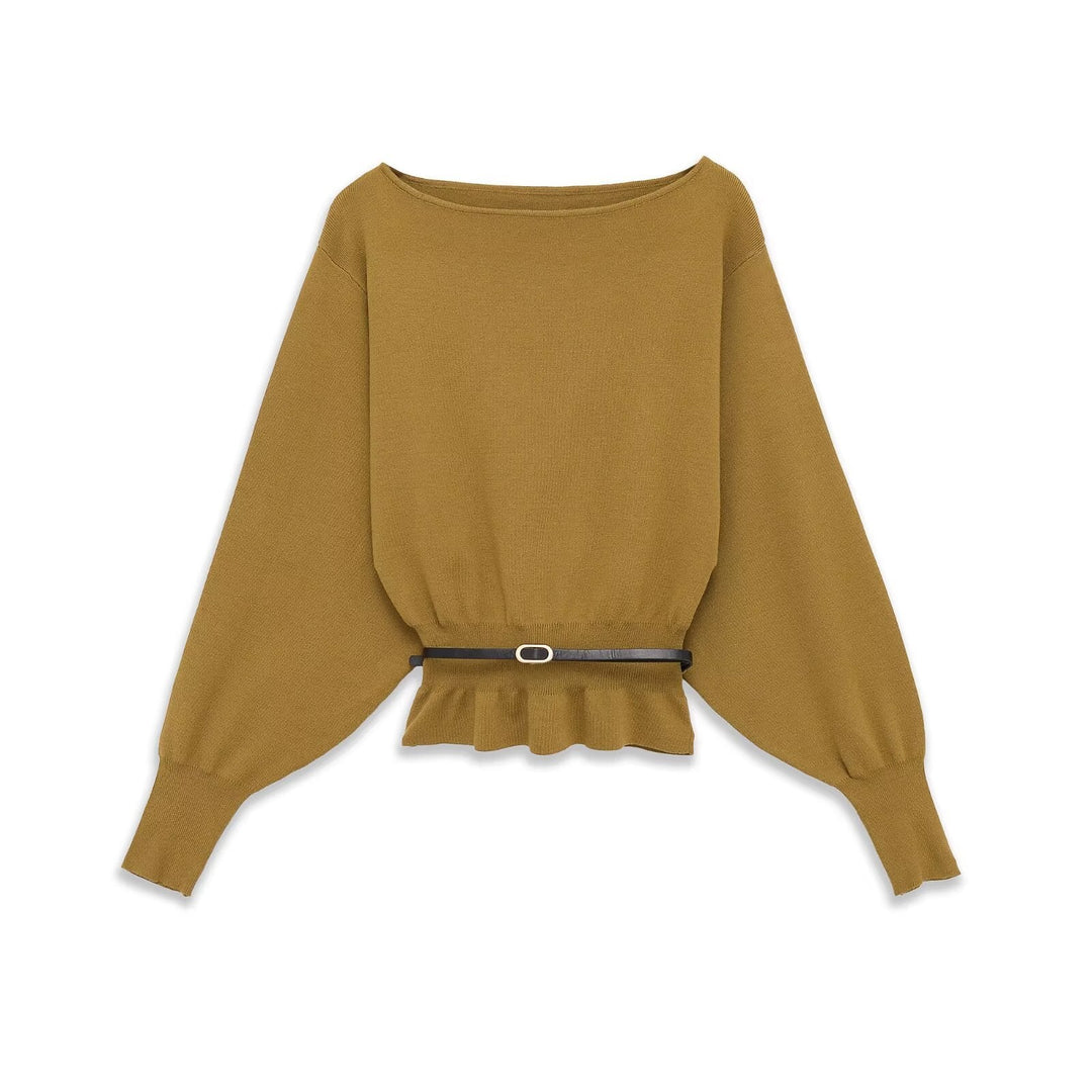 Boat Neck Knit Sweater With Belt TRIBECA New Collection FASHION BYMANYC ® New York