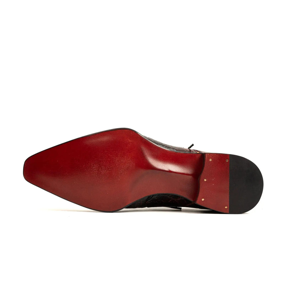 Red Square-Toe Crocodile Leather Oxford Shoes