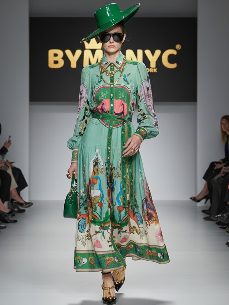 Botanical Print Mini Dress with Puffy Sleeves &amp; Raffia Belt • BYMANYC ® New York