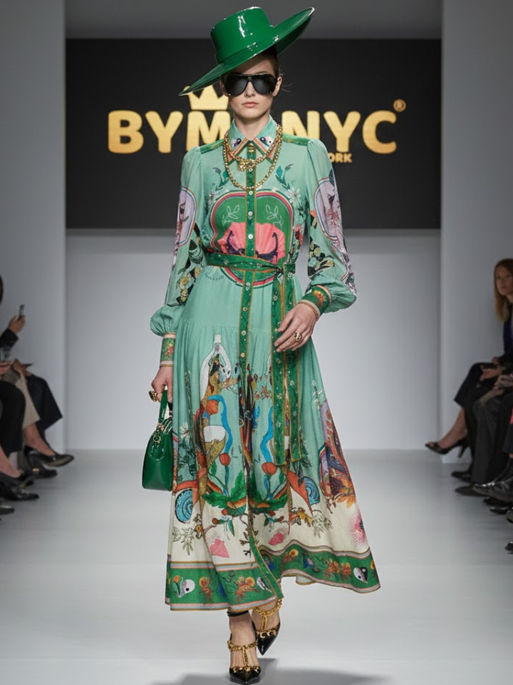 Botanical Print Mini Dress with Puffy Sleeves &amp; Raffia Belt • BYMANYC ® New York