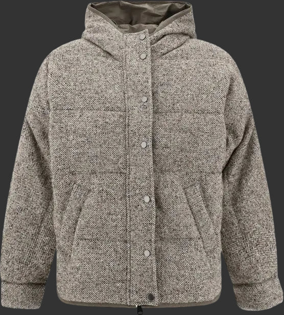 Gray textured jacket with a hood on a white background
