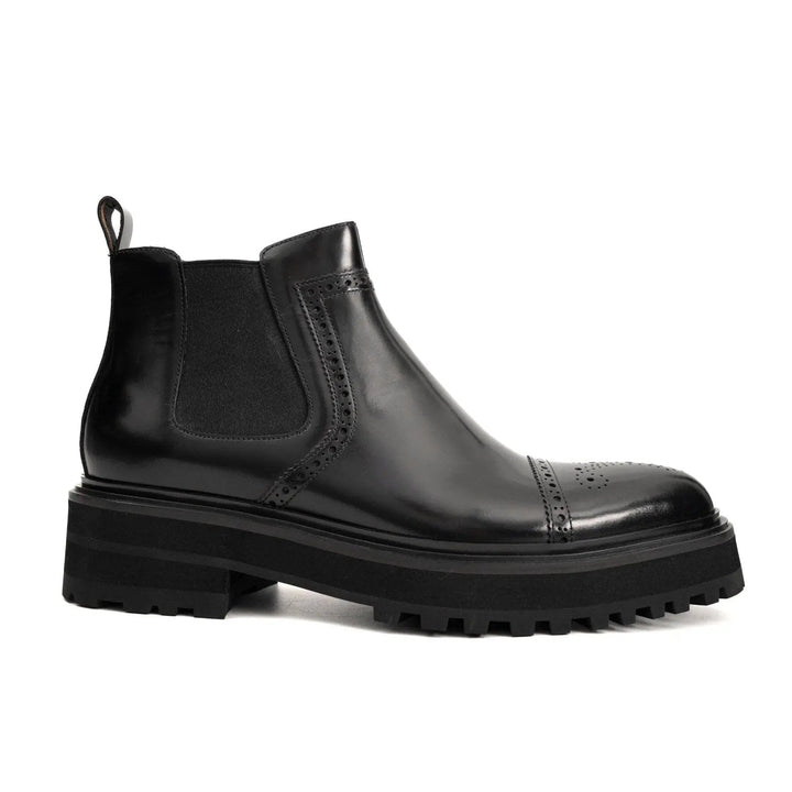 Black Cap-Toe Calf Leather Chelsea Boots