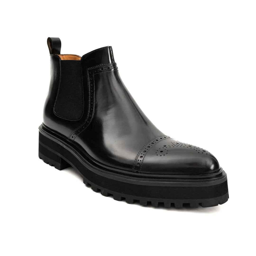 Black Cap-Toe Calf Leather Chelsea Boots