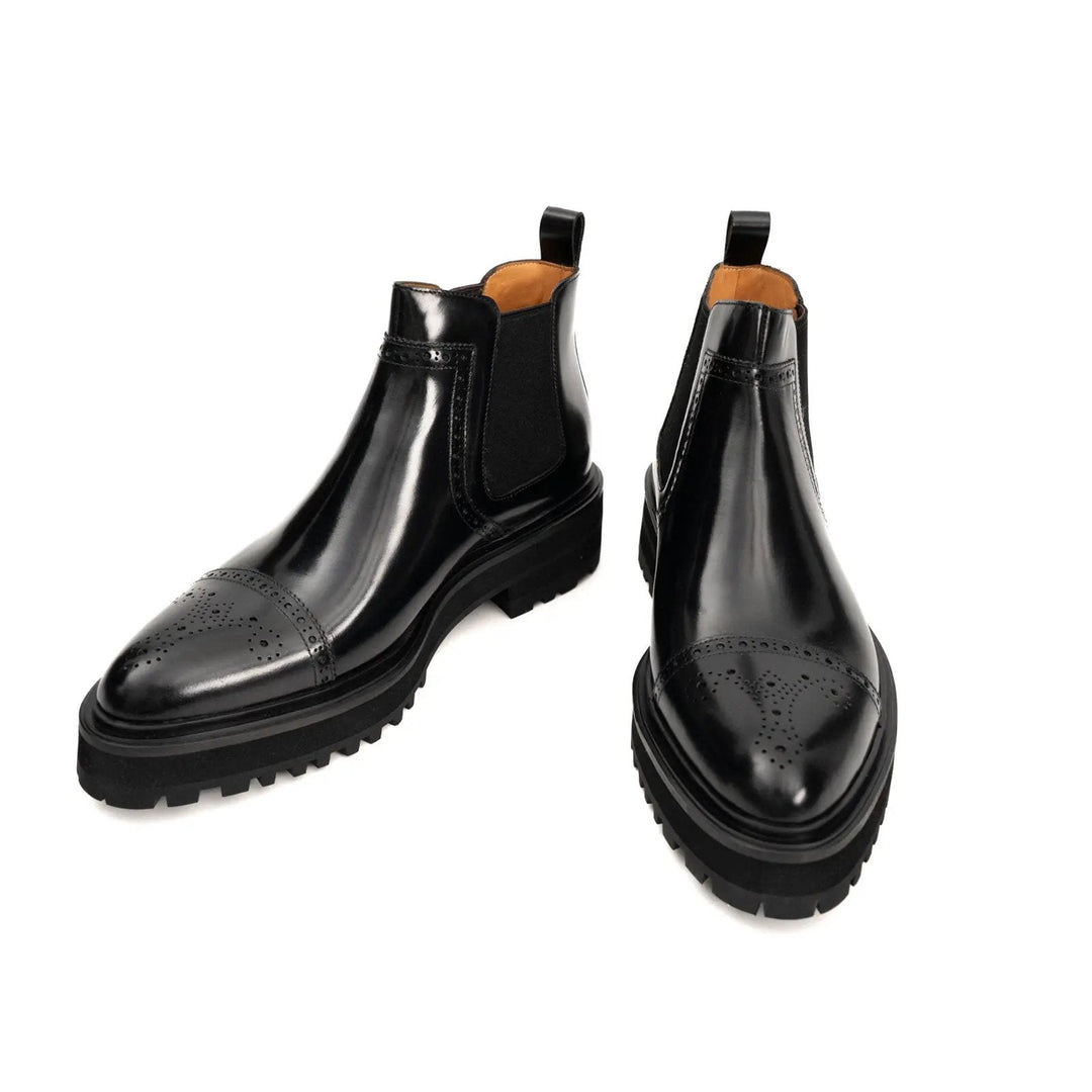 Black Cap-Toe Calf Leather Chelsea Boots