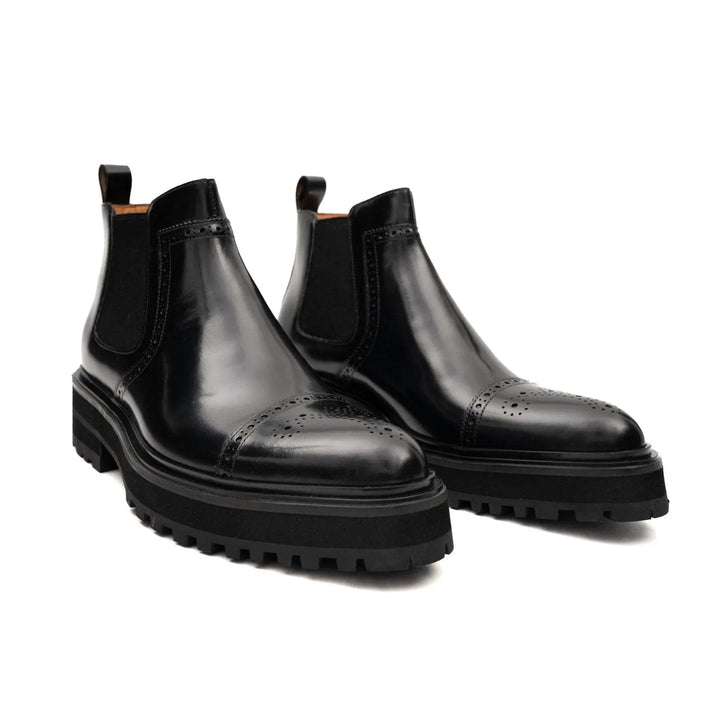 Black Cap-Toe Calf Leather Chelsea Boots