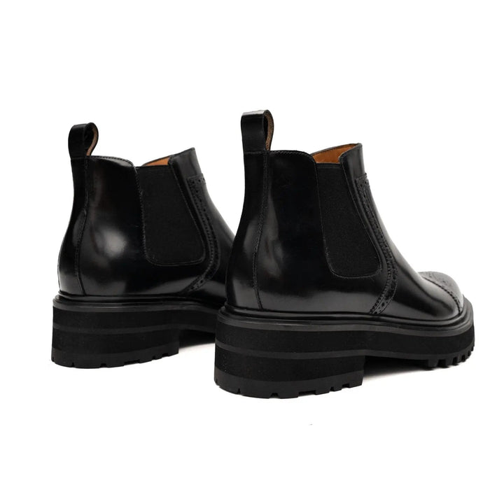 Black Cap-Toe Calf Leather Chelsea Boots