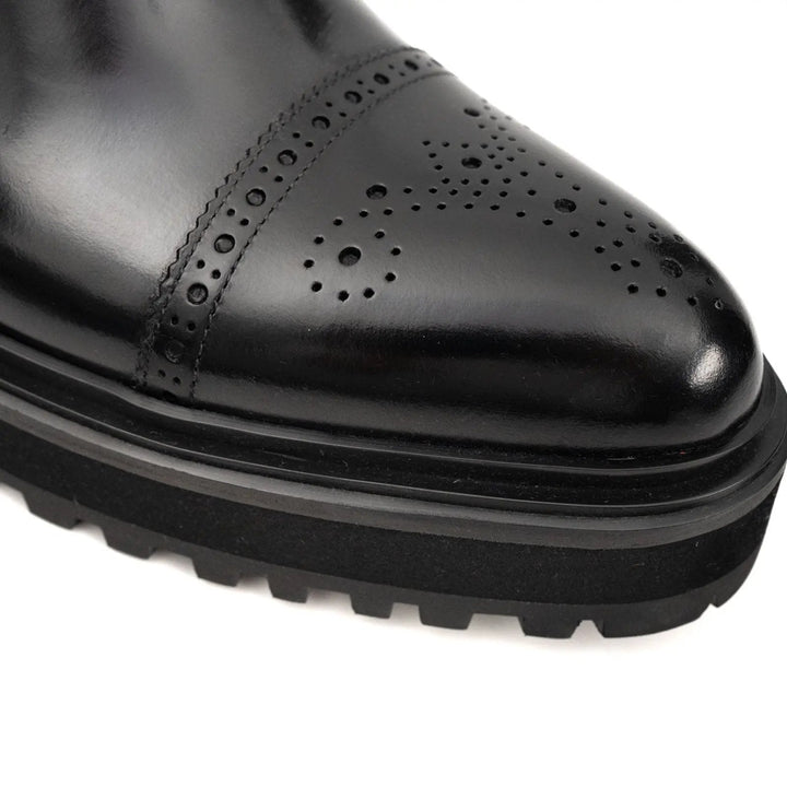 Black Cap-Toe Calf Leather Chelsea Boots