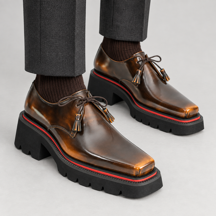 Brown Apron-Toe Calf Leather Derby Shoes