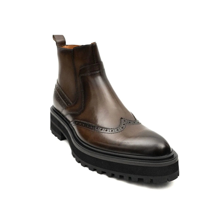 Brown Brogue Leather Chelsea Boots