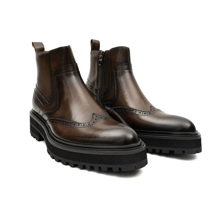Brown Brogue Leather Chelsea Boots