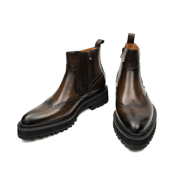 Brown Brogue Leather Chelsea Boots