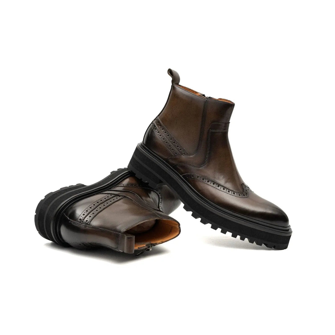 Brown Brogue Leather Chelsea Boots