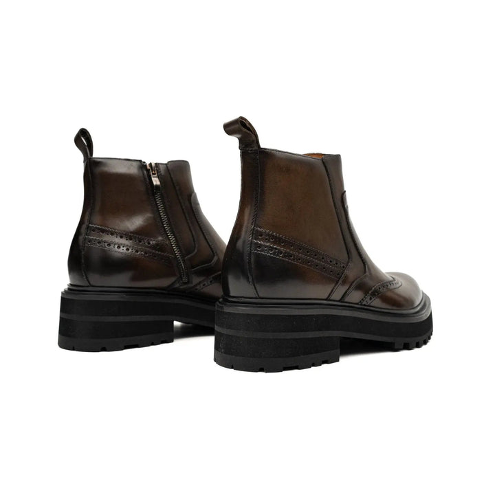 Brown Brogue Leather Chelsea Boots