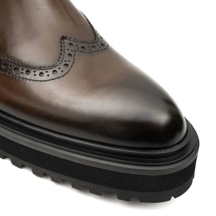 Brown Brogue Leather Chelsea Boots