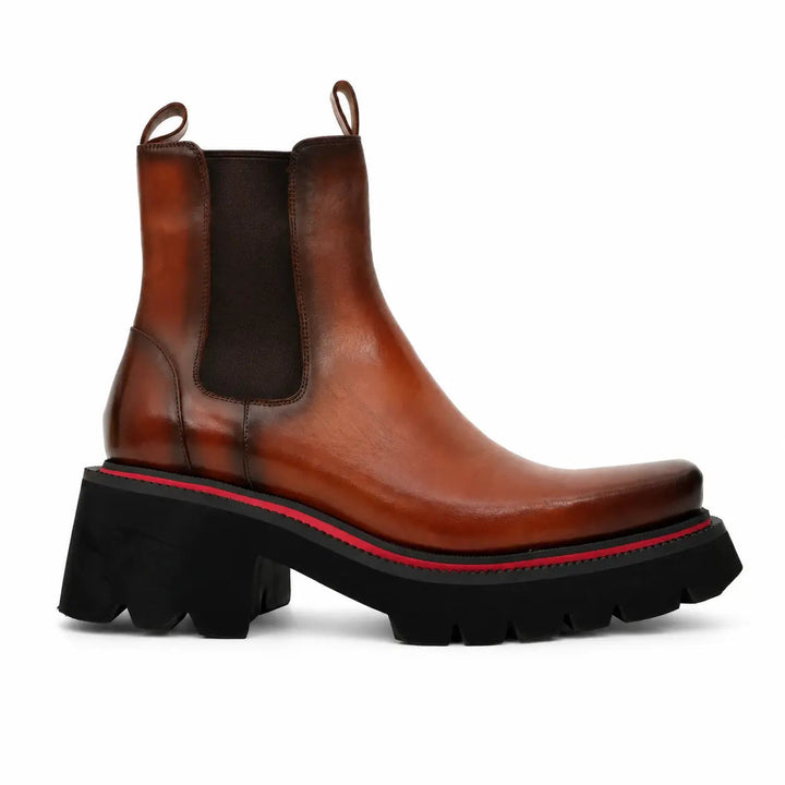 Orange Platform Calf Leather Chelsea Boots